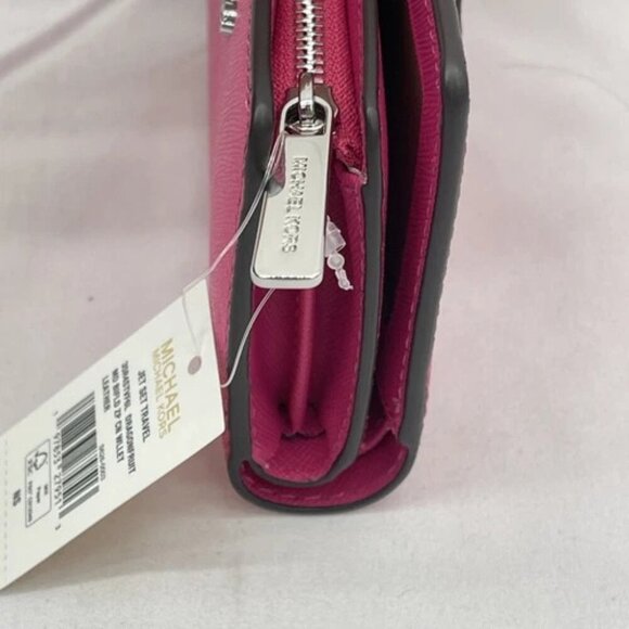 NEW MICHAEL KORS Jet Set Travel Medium Bifold Zip Wallet Leather Dragon Fruit - Picture 7 of 12